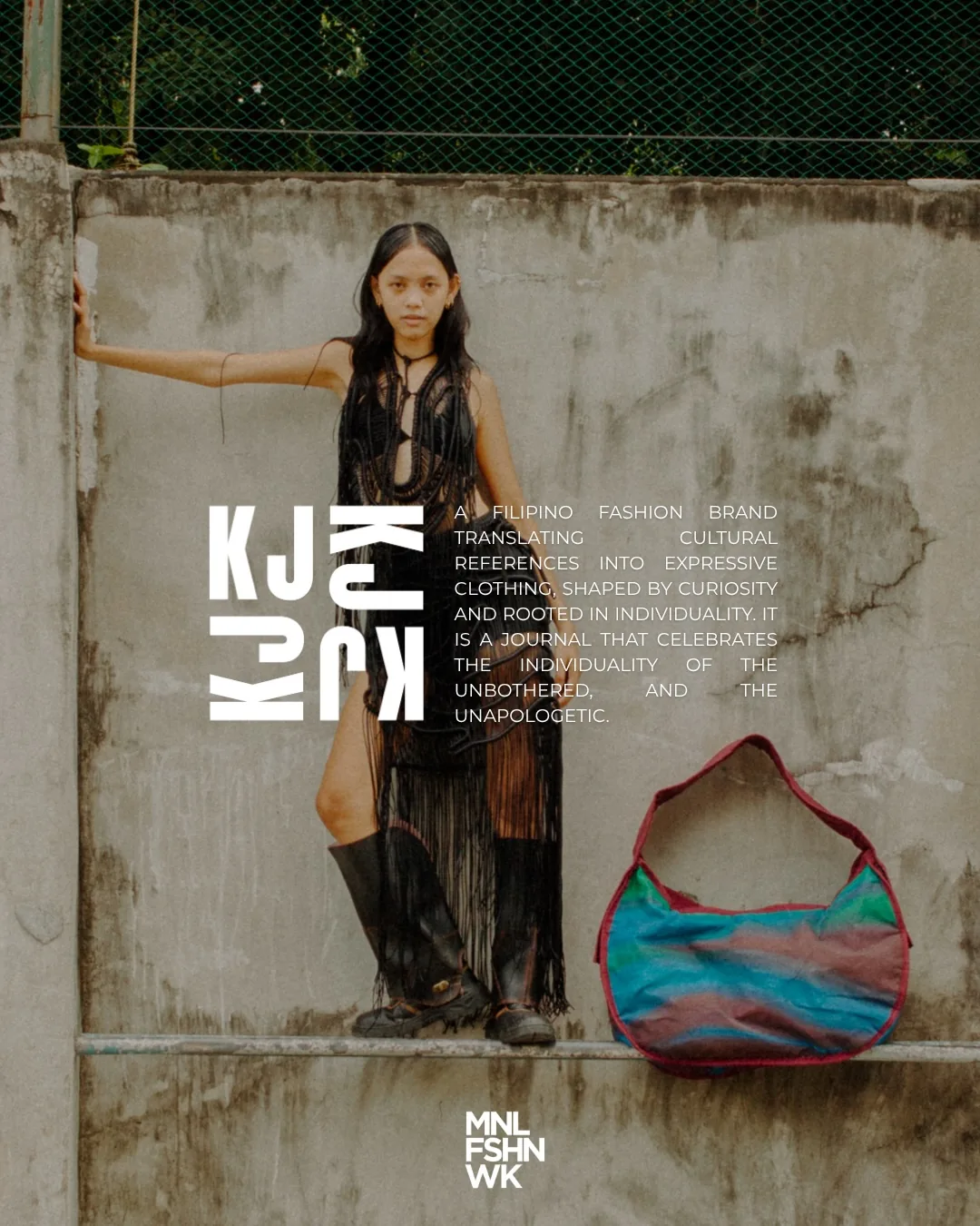 Kill Joy Studios campaign detail of a beige wrap skirt with brown leather boots against a weathered wooden fence