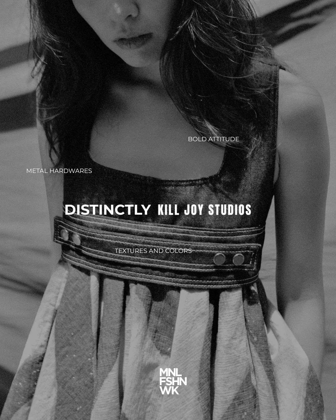 Kill Joy Studios campaign portrait with layered brown leather boots and tailored skirt